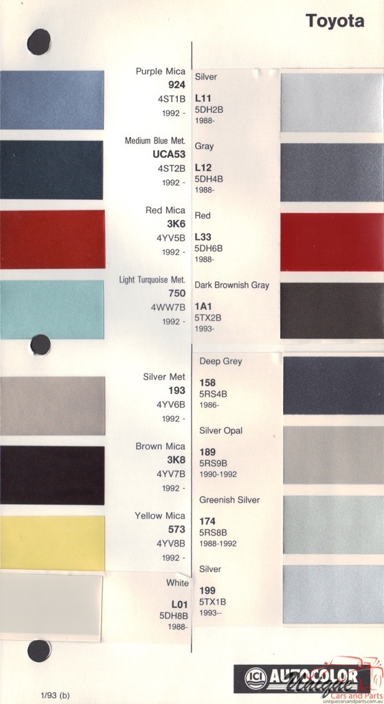 1988 - 1994 Toyota Paint Charts Autocolor